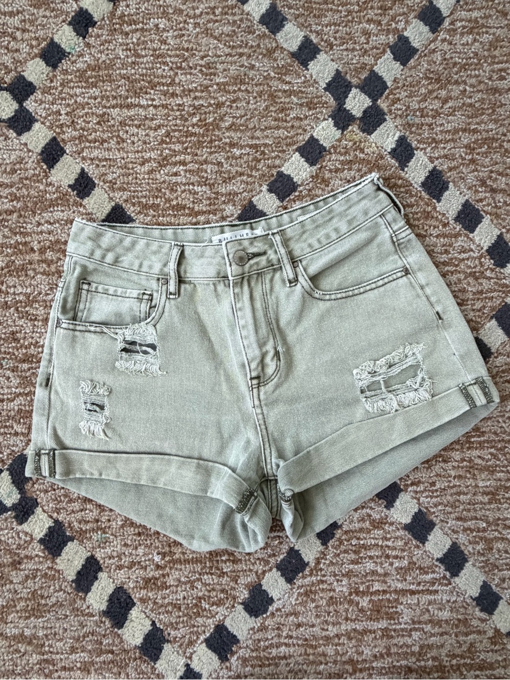 Bullhead Olive Green Distressed Cuffed Jean Shorts